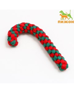 Игрушка для собак канатная «Новогодний леденец», до 15 см, до 60 г, зелёная/красная Пижон