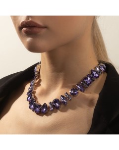 Колье «Драгоценность» геометрия, сиреневое в серебре, 32 см Qf