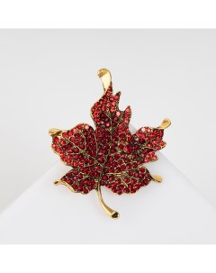 Брошь «Лист» кленовый, цвет красно-бордовый в чернёном золоте Qf
