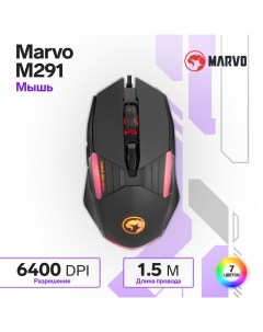 Мышь Marvo M291, игровая, проводная, оптическая, подсветка, 6400 dpi, USB, 1.5 м, чёрная