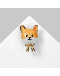 Брошь «Собачка» сиба ину с бантиком, цвет бело-оранжевый в золоте Qf