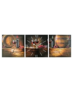 Часы=картина настенные, модульные «Вино», бесшумные, 35×110 см, триптих Сюжет
