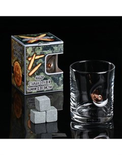 Подарочный набор «Военный»: стакан с пулей 250 мл, камни для виски 3 шт. Сима-ленд
