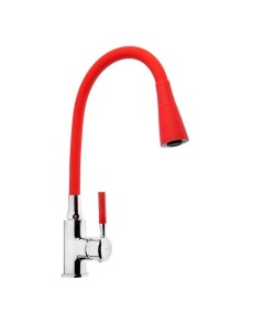 Смеситель для кухни Accoona A9890N-1, однорычажный, силиконовый излив, красный/хром
