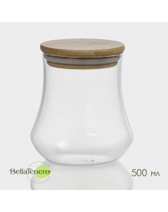 Сахарница «Эко», 500 мл, 10×11 см, с бамбуковой крышкой, стекло, прозрачная Bellatenero