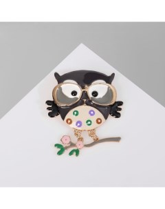 Брошь мультяшная «Сова» на ветке, цветная в золоте Qf