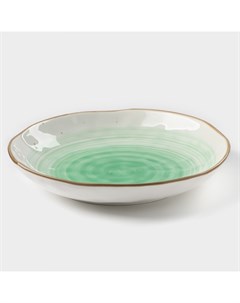 Тарелка глубокая «Космос», 550 мл, d=21.5 см, фарфор, белая, зелёная Доляна