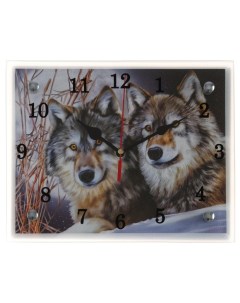 Часы=картина настенные, интерьерные «Два волка», бесшумные, 25×20 см Сюжет