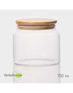 Банка для сыпучих «Эко», 750 мл, 12×10.5 см, с бамбуковой крышкой, стекло, прозрачная Bellatenero