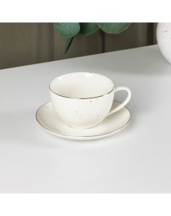 Чайная пара «Млечный путь», 2 предмета: чашка 220 мл, блюдце d=13.5 см, фарфор, белая в крапинку Доляна