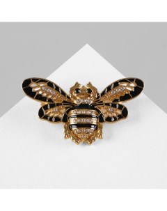 Брошь «Пчела» с ажурными крыльями, цвет чёрно-белый в золоте Qf