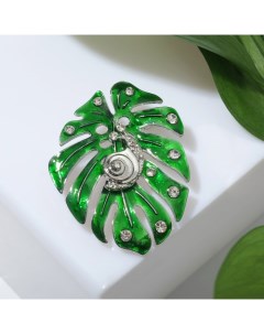 Брошь «Лист монстера» с улиткой, цвет зелёно-белый в серебре Qf