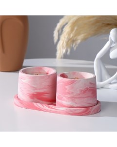 Набор свечей в подсвечнике на подставке «Лофт», соевый воск, деревянный фитиль, бело-розовая Дарим красиво