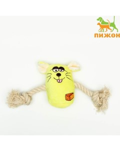 Игрушка мягкая для собак «Веселая мышка» с канатом и пищалкой, 20×13 см, жёлтая Пижон
