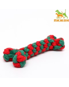 Игрушка канатная "Новогодняя кость", до 15 см, до 60 г, зелёная/красная Пижон