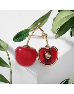 Брошь «Вишенка» с косточкой, цвет красно-зелёный в золоте Qf