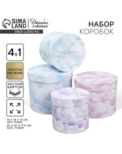 Набор коробок для цветов 4 в 1, упаковка подарочная, «Облака», 14 х 14 х 13 см - 20 х 20 х 17.5 см Дарите счастье