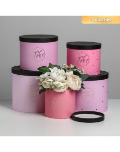 Набор коробок для цветов 5 в 1, упаковка подарочная, «Чёрно-розовые», 14×14×13 см - 22×22×19.5 см Дарите счастье