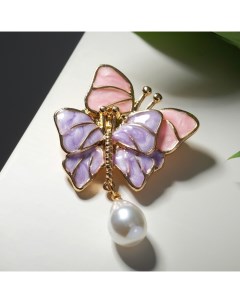 Брошь «Бабочки» пара, цвет сиренево-розовый в золоте Qf