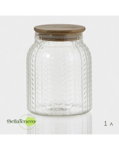 Банка для сыпучих «Эко. Хрусталик», 1 л, 11×14.5 см, с бамбуковой крышкой, стекло, прозрачная Bellatenero