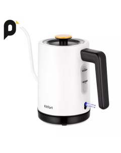 Чайник электрический Kitfort КТ-6642, для варки кофе, пластик, 0.8 л, 1600 Вт, чёрно-белый