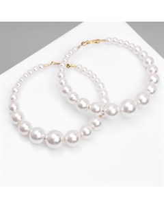 Серьги кольца с жемчугом «Нежность жемчуга», d=8 см, белые в золоте Qf