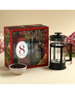 Подарочный набор «С 8 марта»: чай чёрный со вкусом мяты 100 г, френч-пресс Фабрика счастья