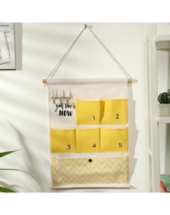 Органайзер подвесной с карманами «Время», 6 отделений, 49×35 см, жёлтый Доляна