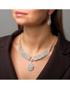 Набор 2 предмета: серьги, колье «Искры» овалы, цвет белый в серебре, 30 см Qf