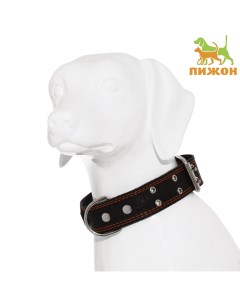 Ошейник кожаный тисненый однослойный, безразмерный, 74×4.5 см, ОШ 35-65 см, микс цветов Пижон