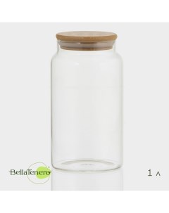Банка для сыпучих Bella Tenero «Эко», 1 л, 9.5×18 см, с бамбуковой крышкой, стекло, прозрачная Bellatenero