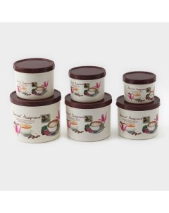 Контейнеры для хранения сыпучих, набор 6 шт.: 0.15 л, 0.3 л, 0.4 л, 0.5 л, 0.8 л, 1 л, пластик, рисунок МИКС Доляна