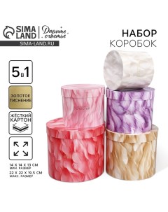 Набор шляпных коробок 5 в 1, упаковка подарочная, «Перья», 13 х 14 ‒ 19.5 х 22 см Дарите счастье