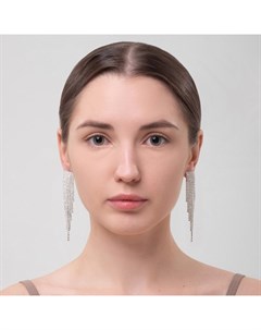 Серьги висячие со стразами «Водопад» на квадрате, цвет белый в серебре, 11 см Qf