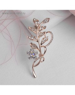 Брошь «Ветвь» с цветком, цвет белый в розовом золоте Qf