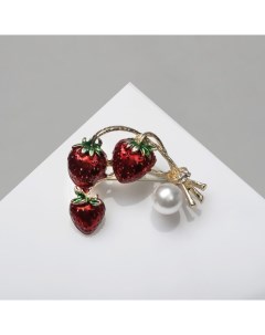 Брошь «Ягоды» земляничная ветка, цветная в золоте Qf