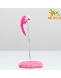 Дразнилка для кошек на пружине с мышью (5 см), 10.5×23 см, розовая Пижон