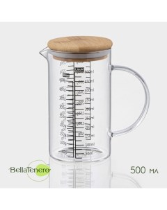 Кувшин мерный «Эко», 500 мл, 13×8×15 см, стекло, с бамбуковой крышкой, прозрачный Bellatenero