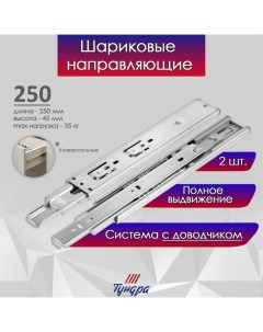 Шариковые направляющие, с доводчиком 4510, L=250 мм H=45 мм 2 шт. Tundra