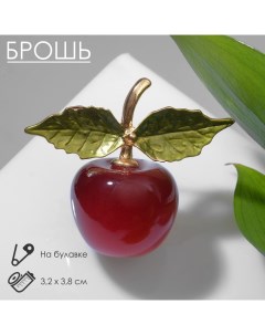 Брошь «Вишня» с листочками, цвет красно-зелёный в золоте Qf