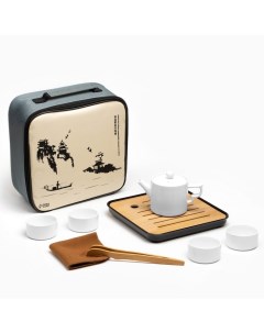 Набор для чайной церемонии «Чандэ», 8 предметов, на 4 персоны, чашка 70 мл, чайник 200 мл, керамика, белый Джекичай