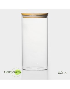 Банка для сыпучих продуктов «Эко», 2.5 л, 12×25 см, с бамбуковой крышкой, стекло, прозрачная Bellatenero