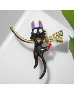 Брошь «Кот» на метле, цветная в золоте Qf