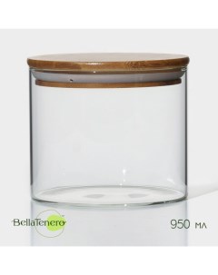 Банка стеклянная для хранения сыпучих продуктов «Эко», 950 мл, 12×10,5 см, с бамбуковой крышкой Bellatenero