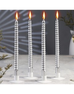 Набор свечей витых, 2.2×30 см, 4 шт., серебряный металлик Богатство аромата