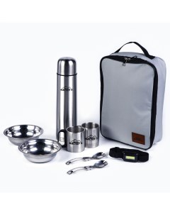 Набор «.», 9 предметов: приборы на 2 персоны, термос 1 л, кружка 180 мл, фонарь, нержавеющая сталь Мастер к