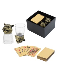 Подарочный набор рюмок-перевёртышей 3 в 1 «Тигр», на 2 персоны, рюмка 50 мл, карты Дарим красиво