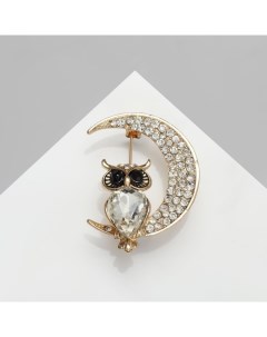 Брошь «Сова на месяце», чёрно-белая в золоте Qf