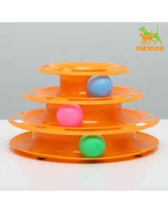 Игровой комплекс «» для кошек с 3 шариками, 24.5×24.5×13 см, оранжевый Пижон
