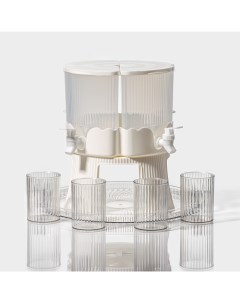 Диспенсер для напитков, 4 отделения 1.6 л, 4 стакана 350 мл, белый Доляна